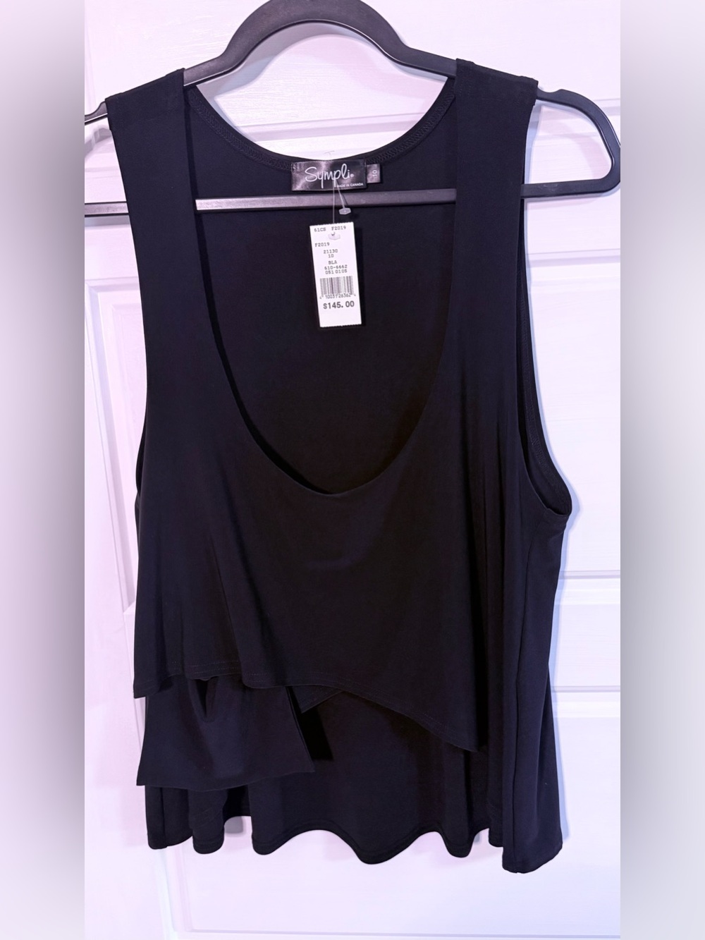 NWT Sympli Black Layered Scoop-Neck Sleeveless Tank